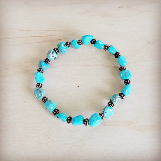 Turquoise and Copper Stretch Beaded Bracelet 812h