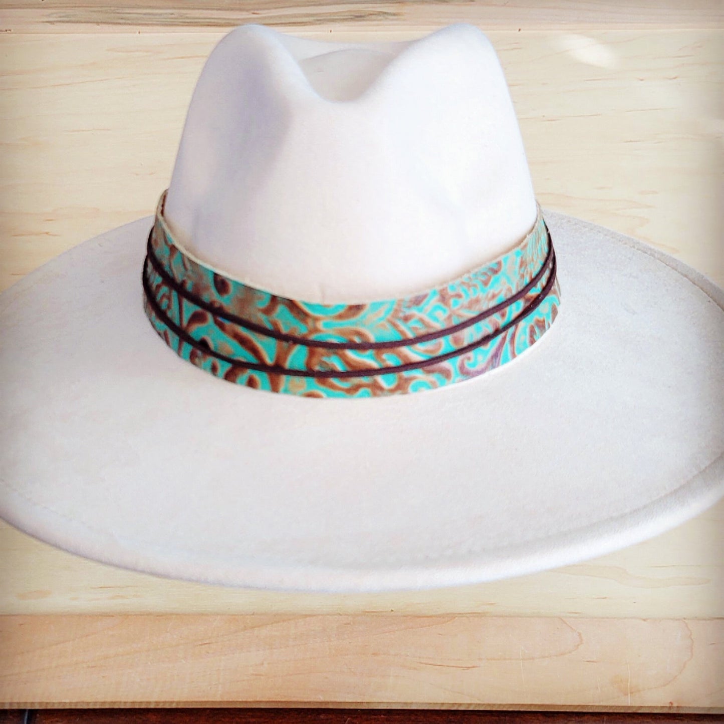 Wide Genuine Leather Cowboy Turquoise Hat Band Only 953u