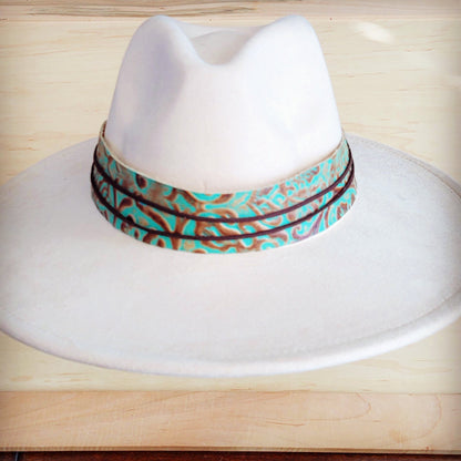 Wide Genuine Leather Cowboy Turquoise Hat Band Only 953u