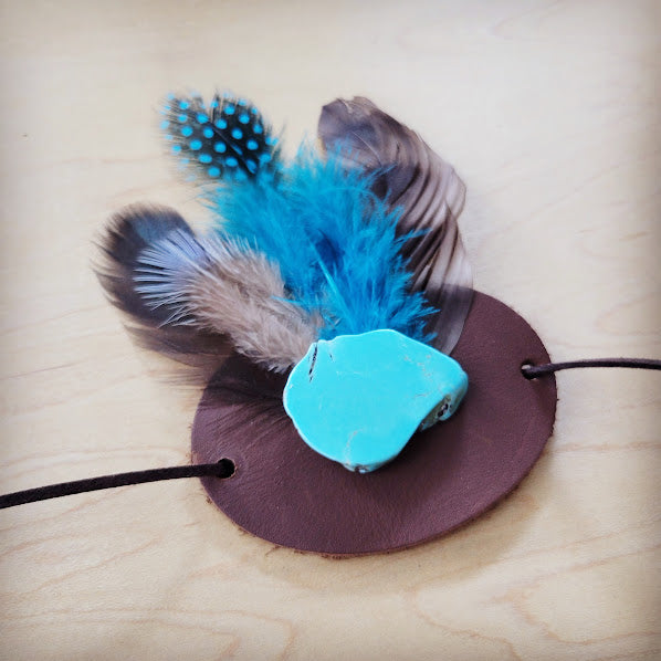 Blue Turquoise, Blue Feather & Leather Hat Band (Band Only) 980y