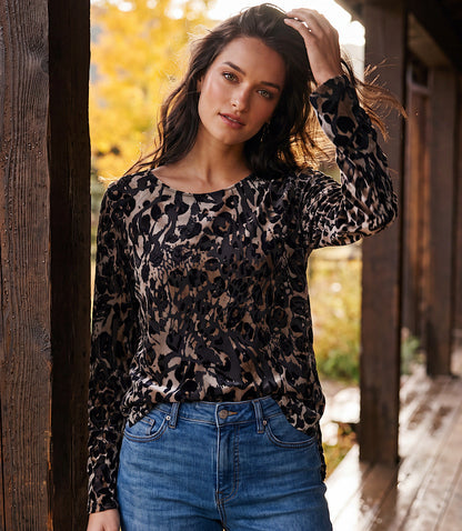 Long Sleeve Velvet Burnout Shirttail Top