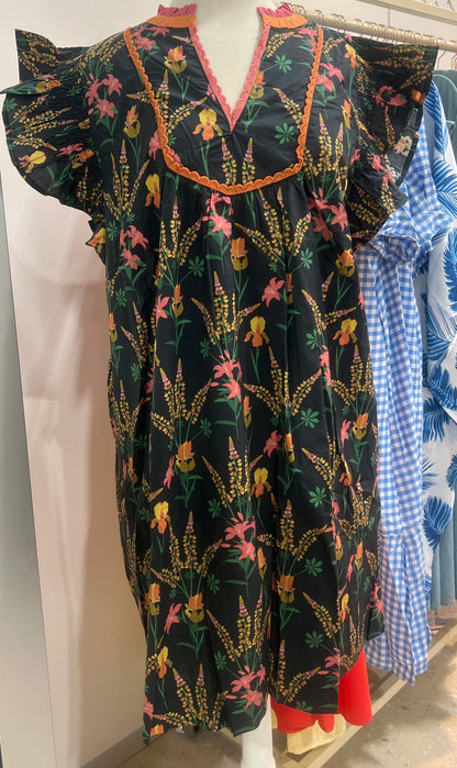 Midnight Garden Flutter Sleeve Dress