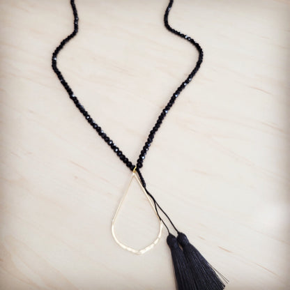 **Midnight Faceted Bead Lariat with Gilded Teardrop Necklace 257lz