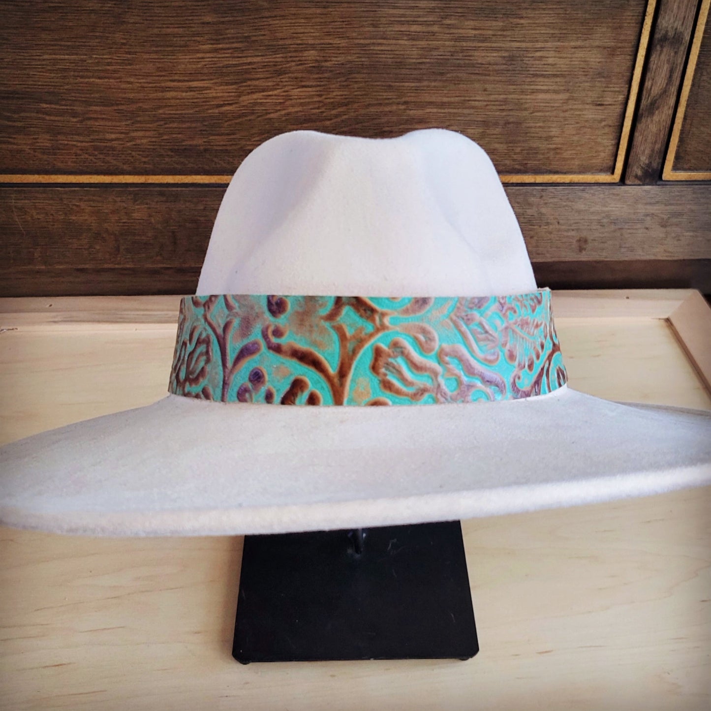 Wide Genuine Leather Cowboy Turquoise Hat Band Only 953u