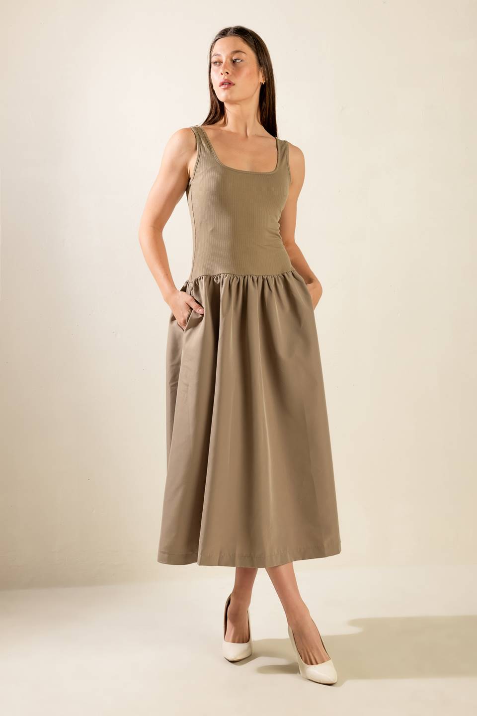 LIGHT UP THE SKY WOVEN MIDI DRESS