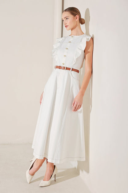 SOFT POWER STORY WOVEN MIDI DRESS