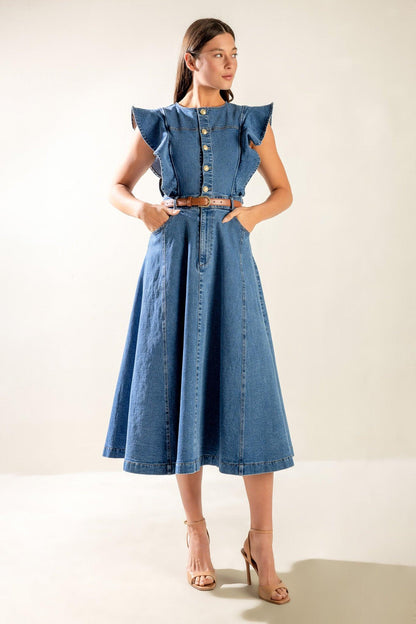 CLASSIC WITH A TWIST DENIM MIDI DRESS