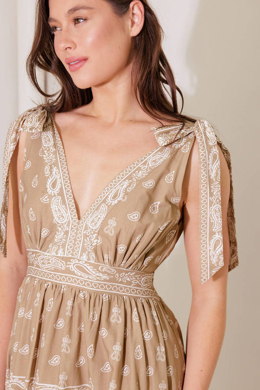 CUDDLY ATTITUDE TAUPE WOVEN MAXI DRESS