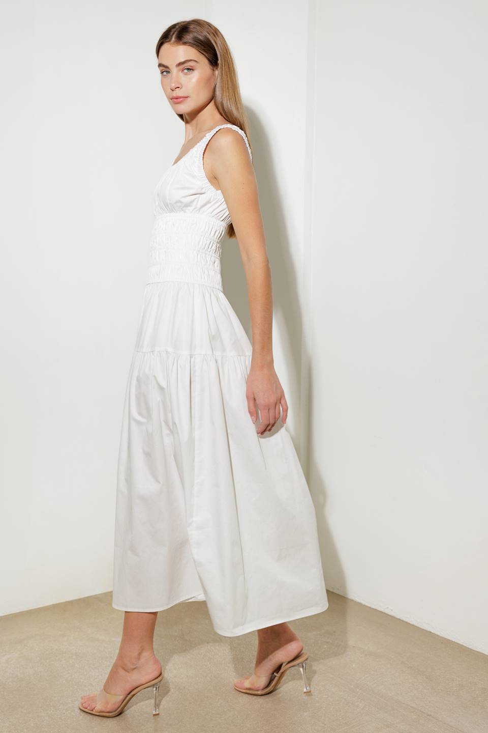 LOVELIEST LOOKS WHITE WOVEN MIDI DRESS