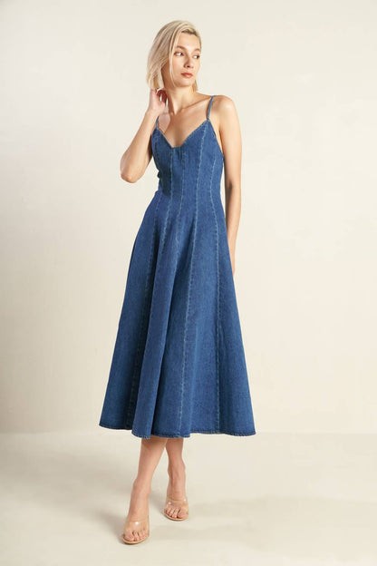 ROSEWOOD ROMANCE DENIM MIDI DRESS