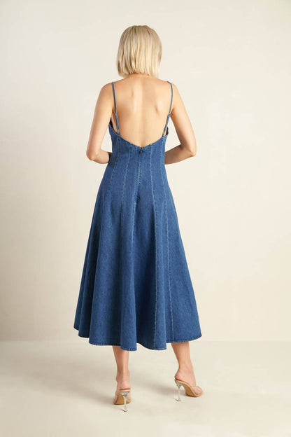 ROSEWOOD ROMANCE DENIM MIDI DRESS