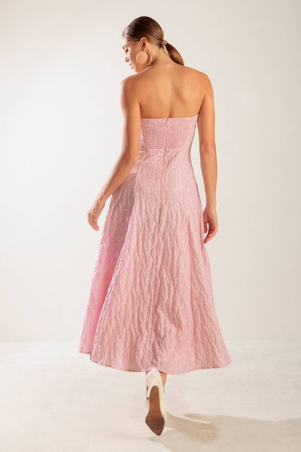 ROLL WITH IT PINK WOVEN MIDI DRESS