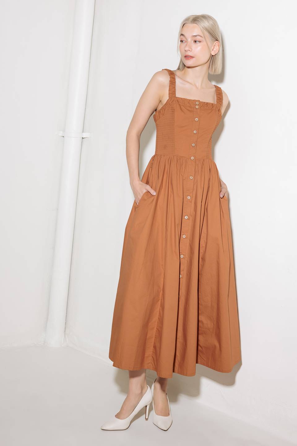 SOAK IN THE SUNSET WOVEN MIDI DRESS