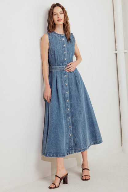 MIDNIGHT RODEO DENIM MIDI DRESS