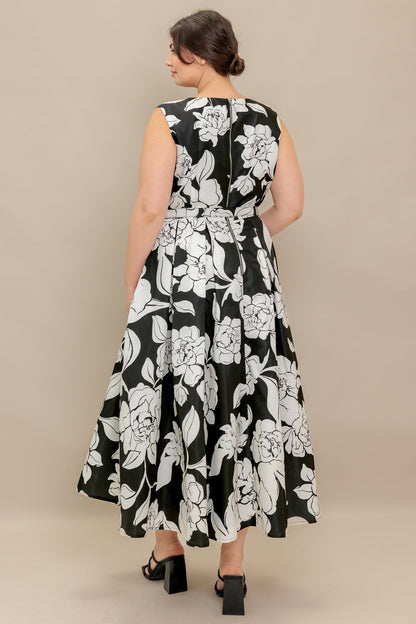 SILENT HEART BLACK WOVEN MIDI DRESS