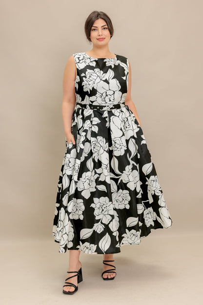 SILENT HEART BLACK WOVEN MIDI DRESS