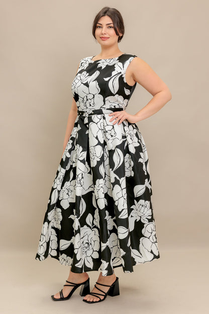 SILENT HEART BLACK WOVEN MIDI DRESS