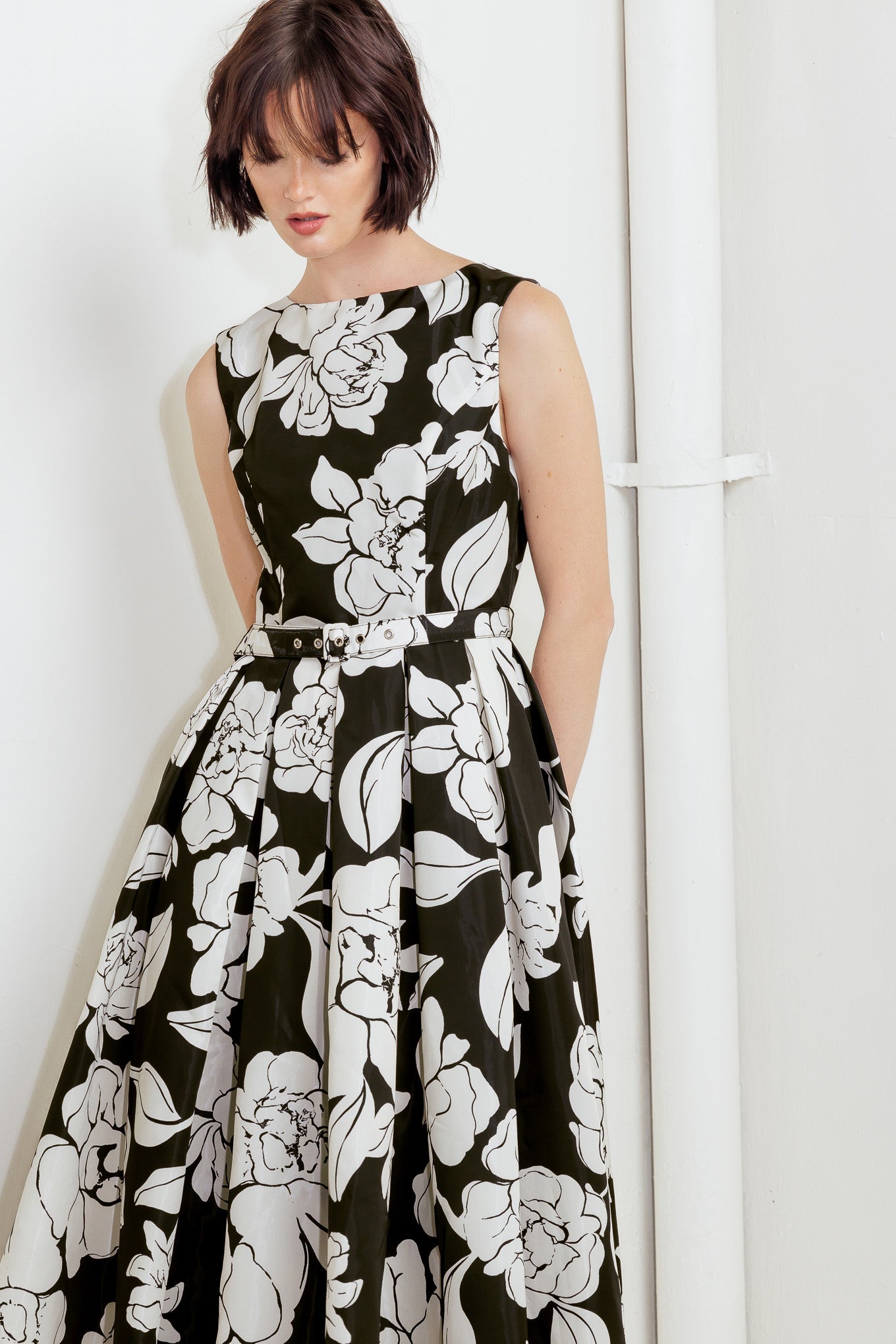 SILENT HEART BLACK WOVEN MIDI DRESS