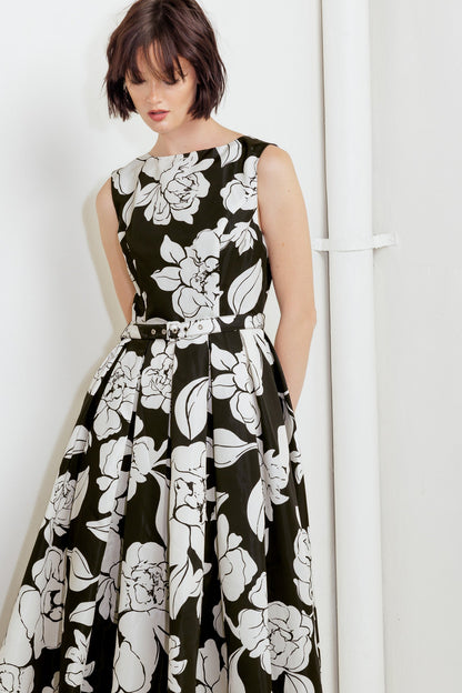 SILENT HEART BLACK WOVEN MIDI DRESS