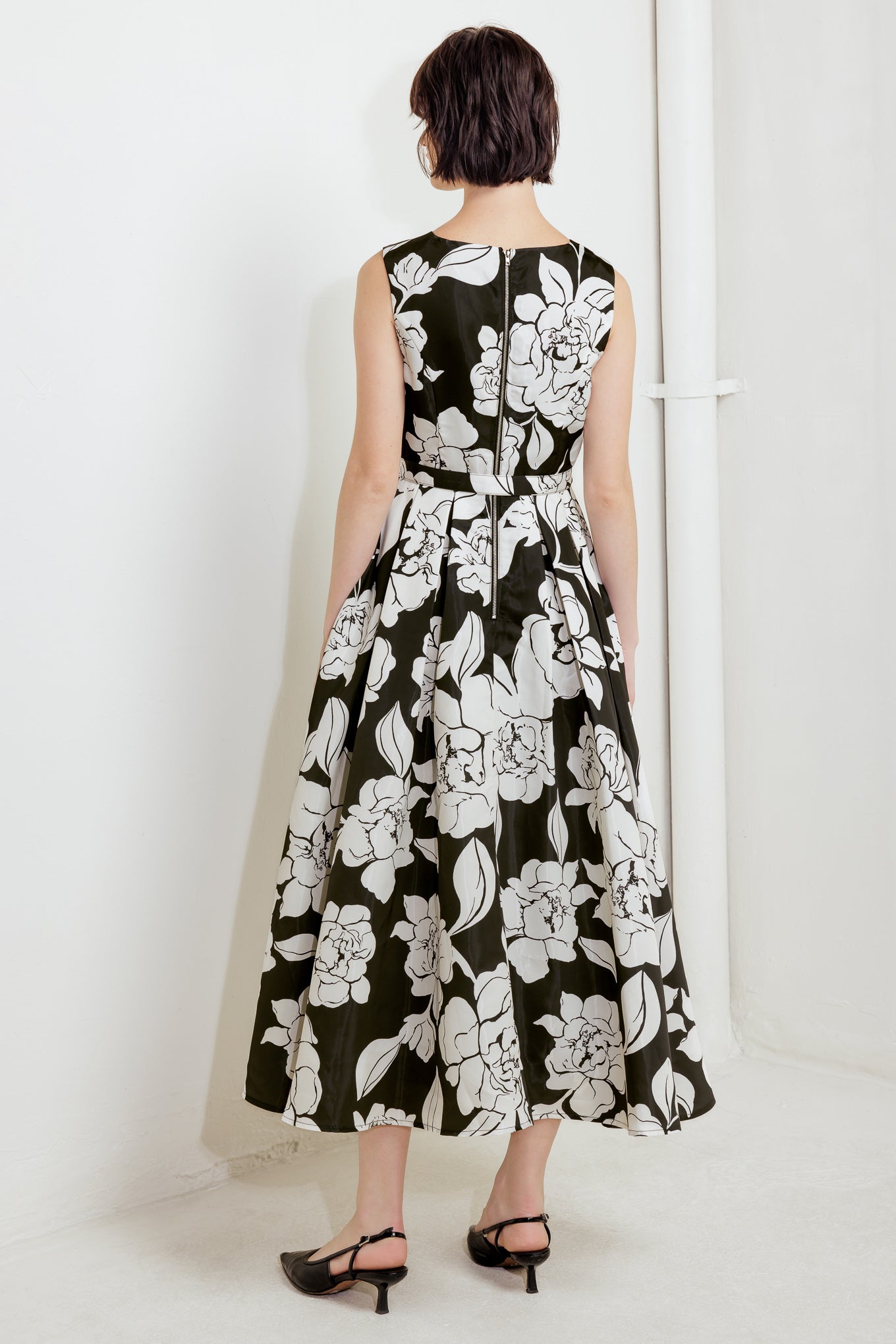 SILENT HEART BLACK WOVEN MIDI DRESS