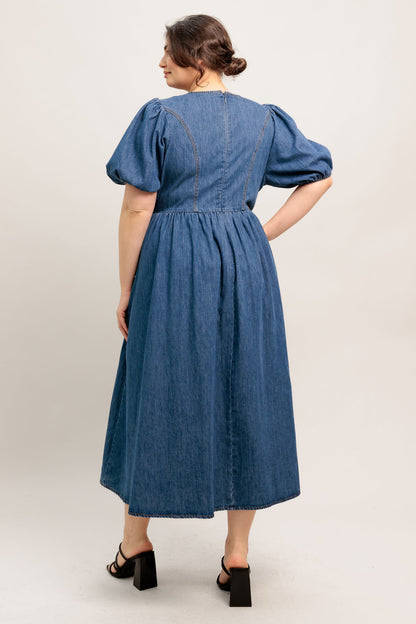 MIDDAY IN BLUE DENIM MIDI DRESS