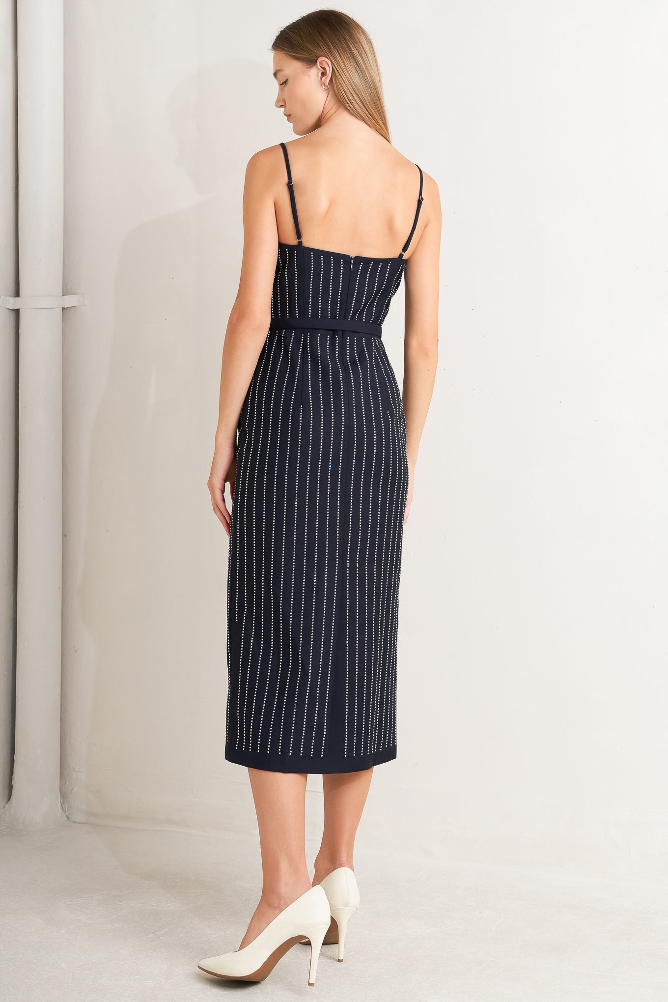 VERTICAL GRACE WOVEN MIDI DRESS