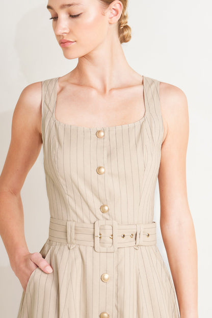 TAILORED IN SUNLIGHT WOVEN MIDI DRESS