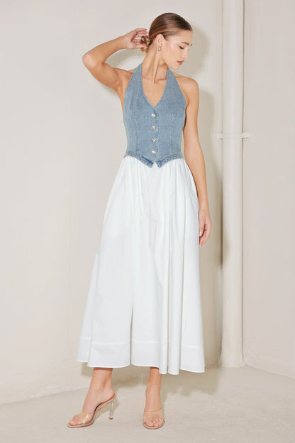 CITY TO COAST WOVEN MIDI DRESS