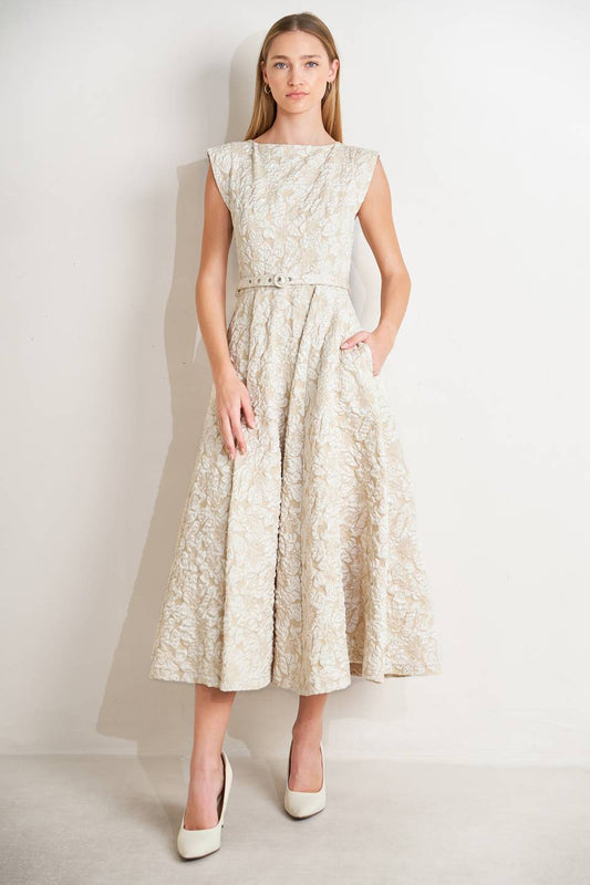 [PREORDER] STATEMENT IN IVORY WOVEN MIDI DRESS