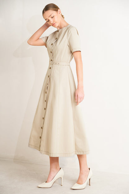 COMMAND THE ROOM WOVEN MIDI DRESS