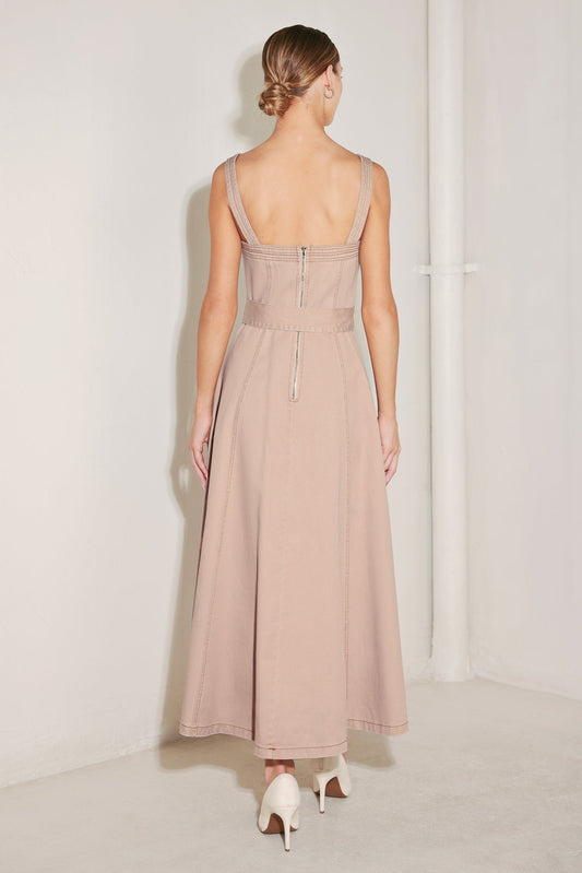 ELEVATED NEUTRAL BLUSH WOVEN MIDI DRESS