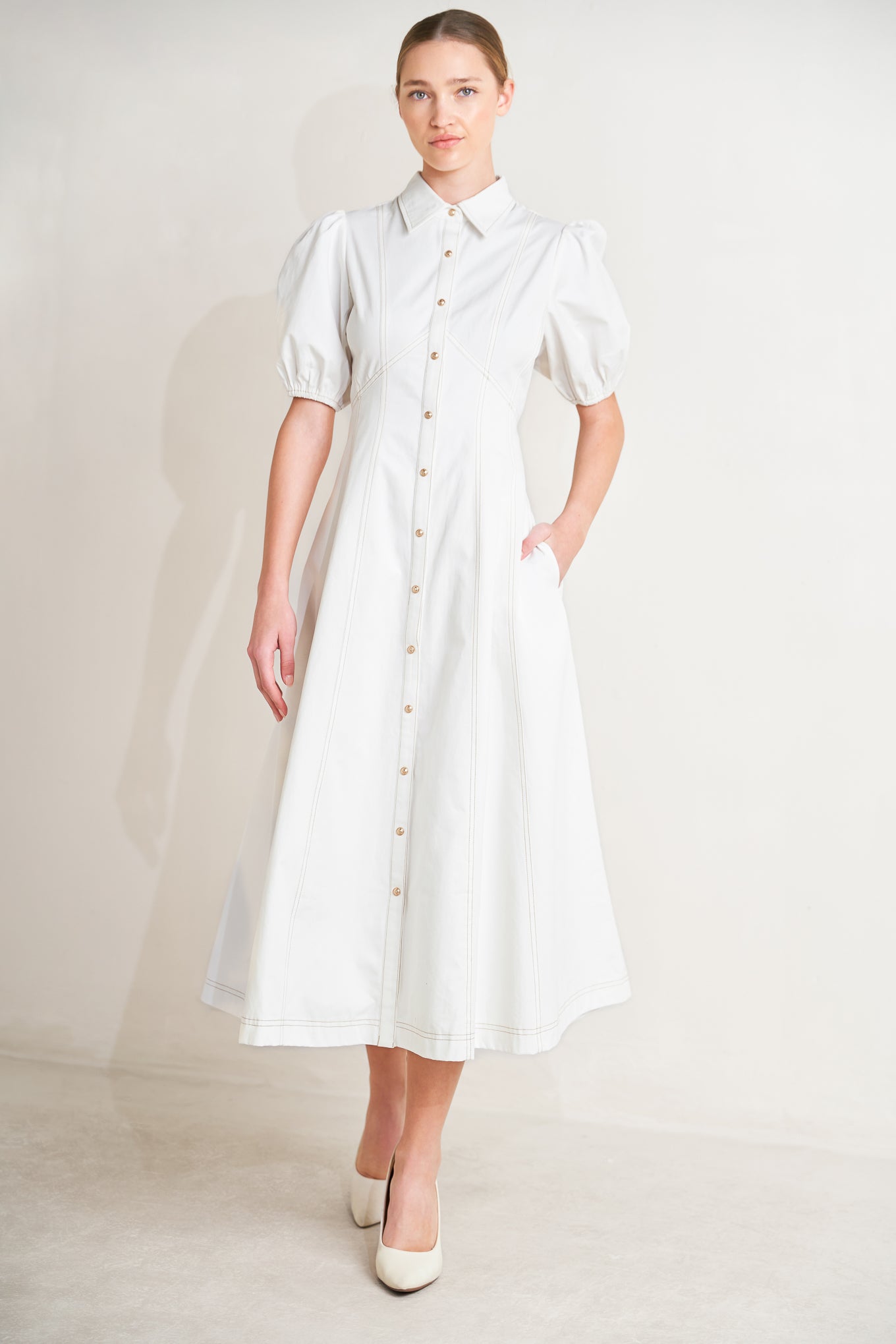 SWEET SOPHISTICATION WOVEN MIDI DRESS