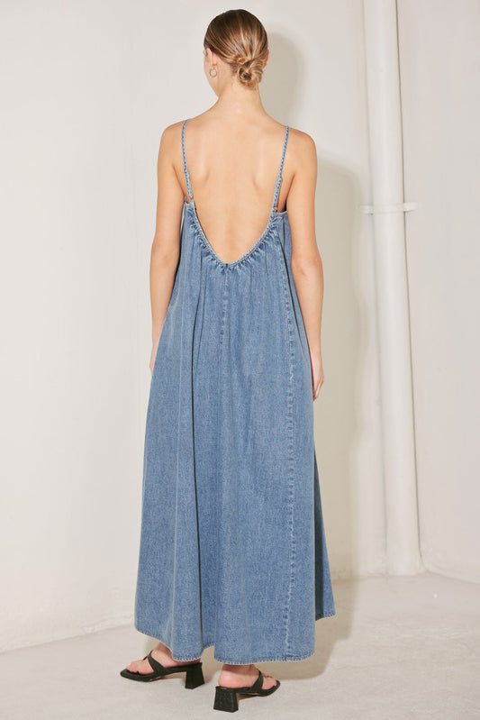 INDIGO WEEKEND THEORY DENIM MIDI DRESS