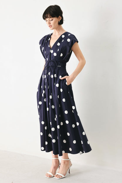 BLUE MOON DOT WOVEN MIDI DRESS