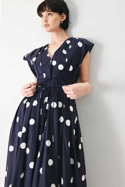 BLUE MOON DOT WOVEN MIDI DRESS