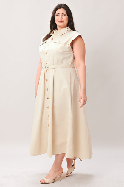 NEUTRAL COMMAND WOVEN SHIRT DRESS