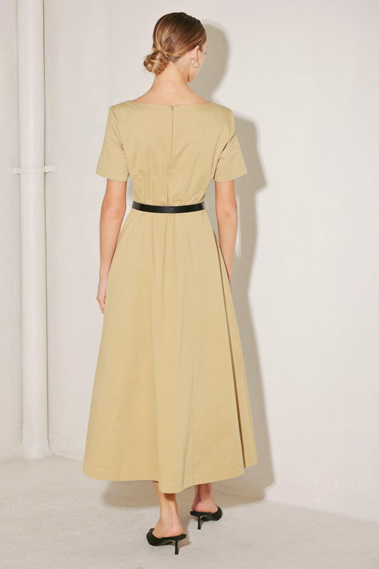 WARM STONE EDIT WOVEN MIDI DRESS