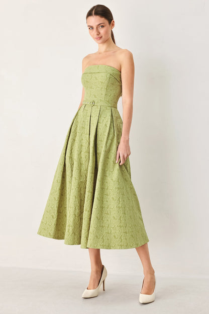 ROSETTE BANDEAU WOVEN MIDI DRESS