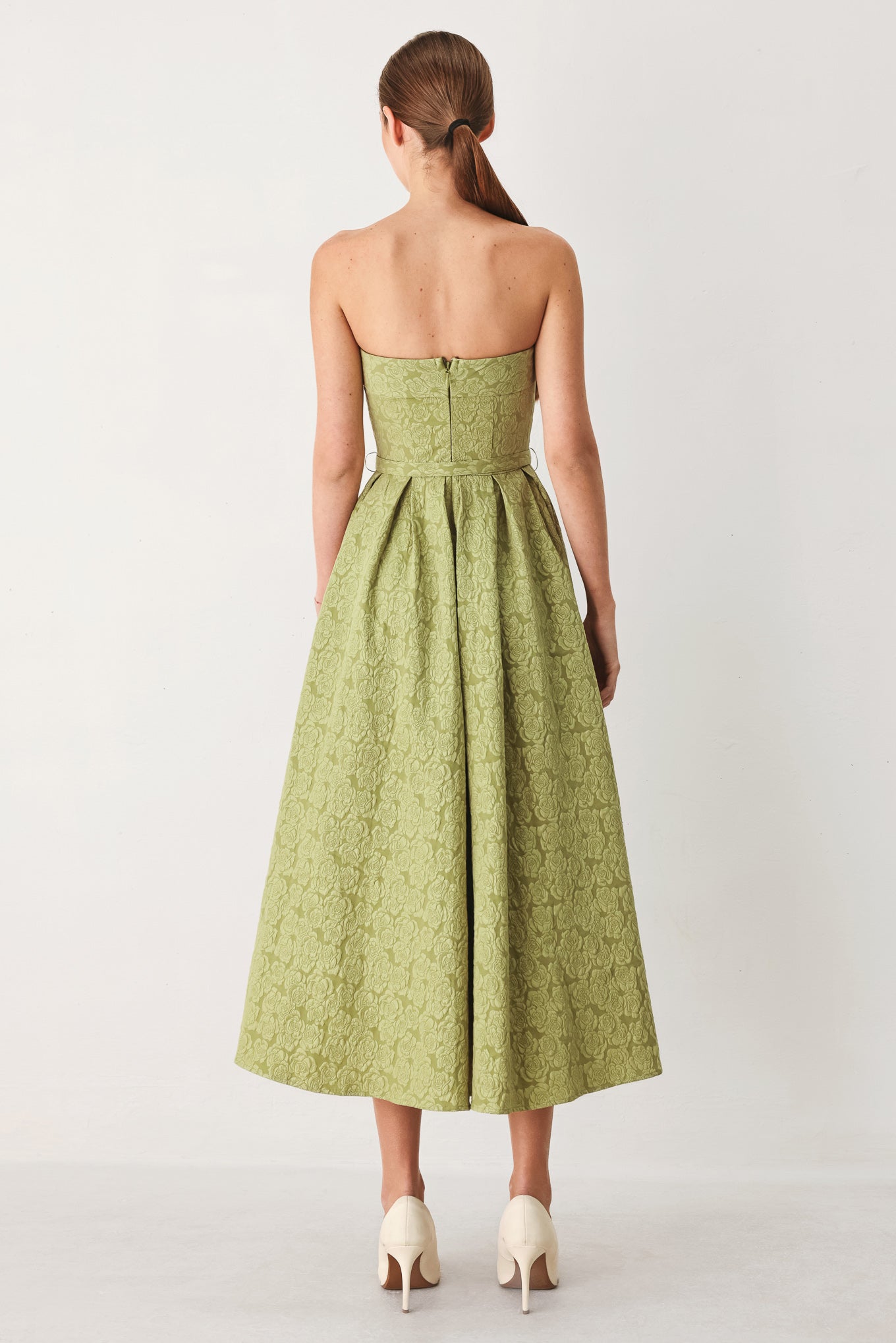 ROSETTE BANDEAU WOVEN MIDI DRESS