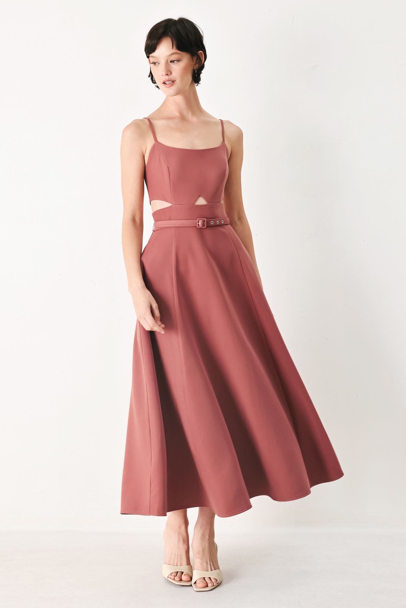 PEARL MOON WOVEN MIDI DRESS