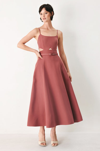 PEARL MOON WOVEN MIDI DRESS
