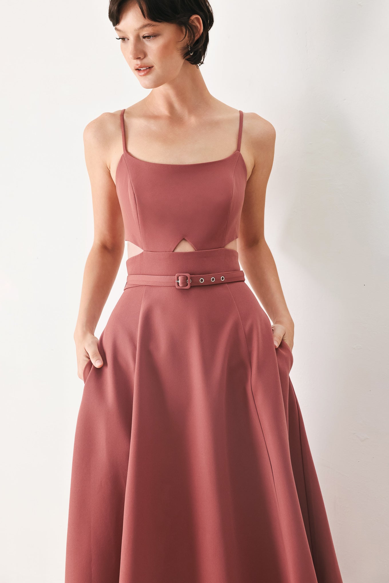 PEARL MOON WOVEN MIDI DRESS