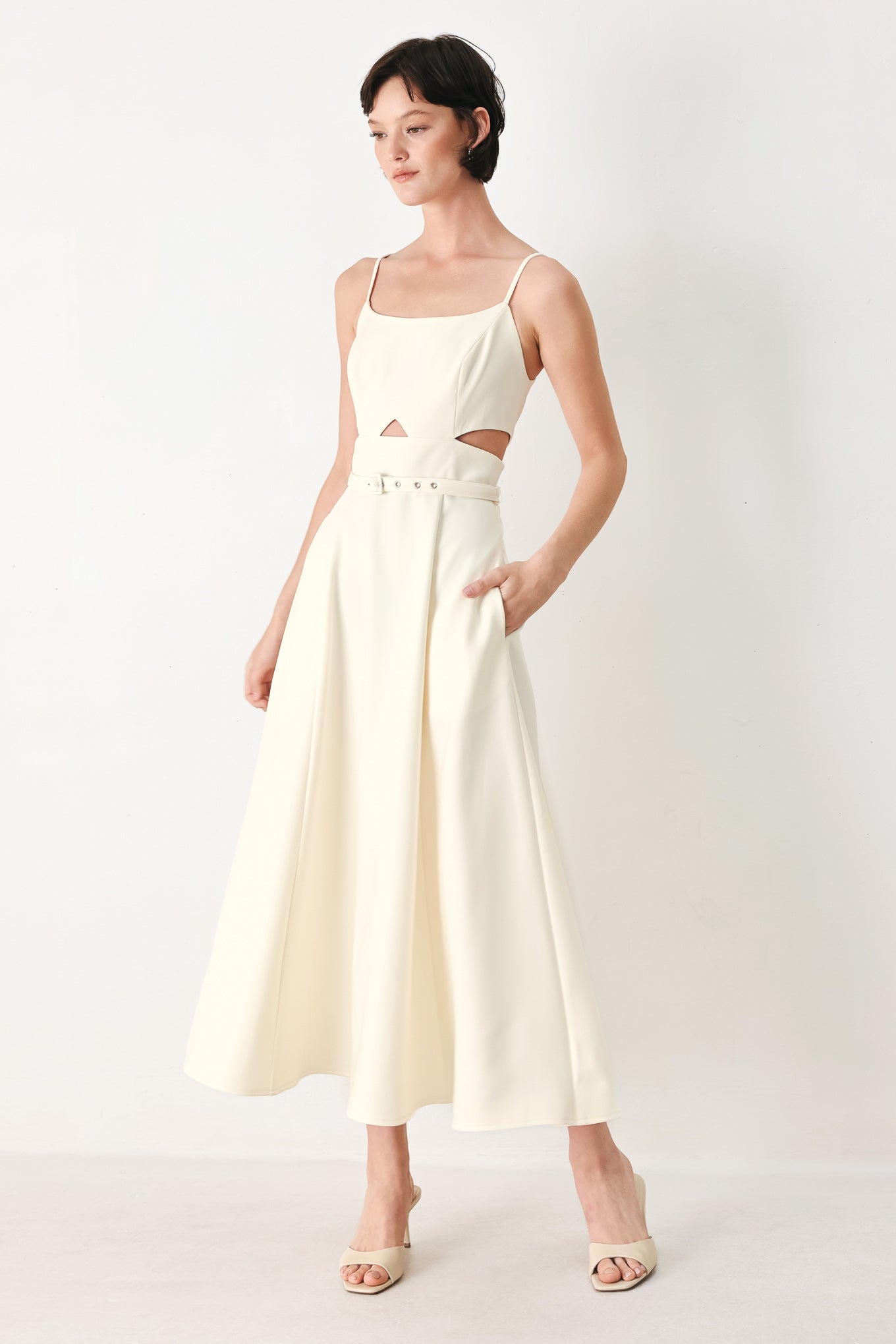 PEARL MOON WOVEN MIDI DRESS