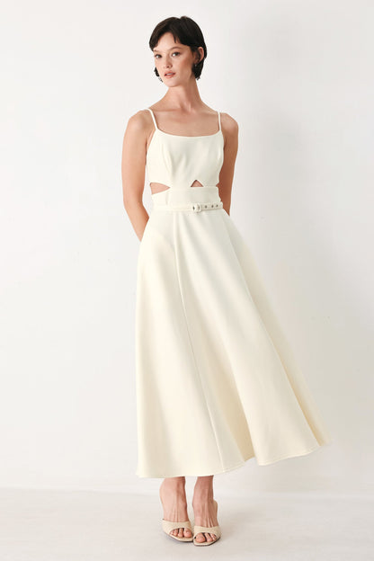 PEARL MOON WOVEN MIDI DRESS