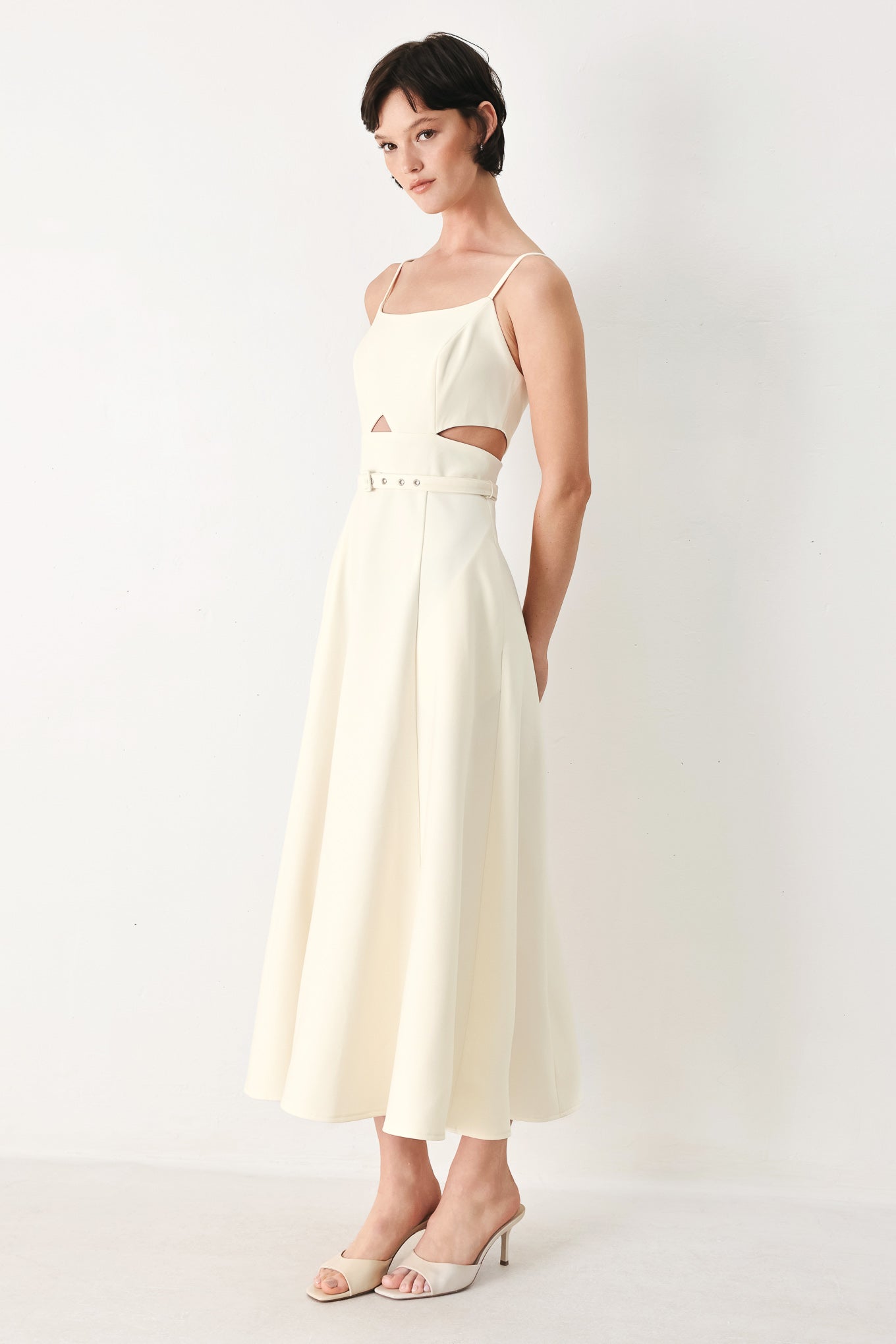 PEARL MOON WOVEN MIDI DRESS