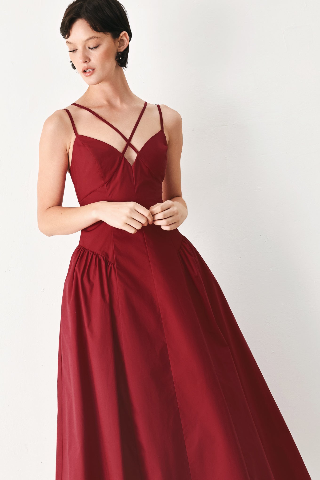 MIDNIGHT MERLOT WOVEN MIDI DRESS