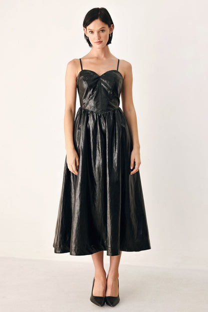 DRESSED TO THRILL FAUX LEATHER MIDI DRESS