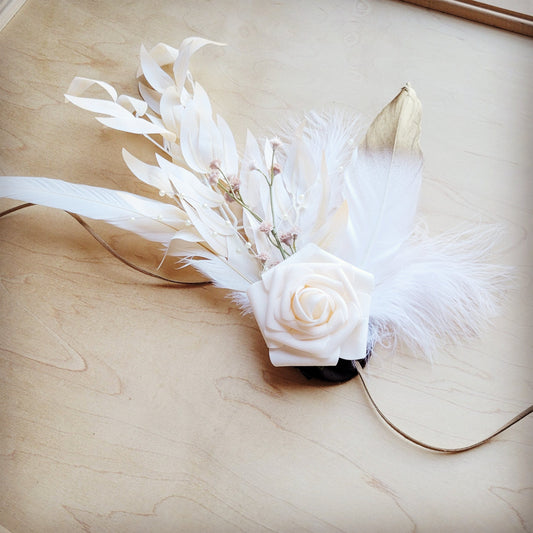 Boho Western Wedding Floral & Feather Bridal Hat in Rust 984i