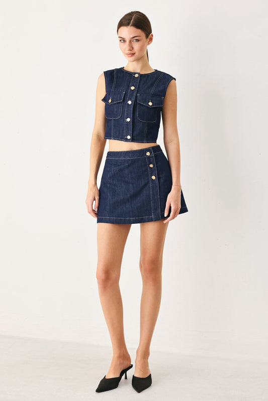 ICONIC INDIGO DENIM CROP VEST