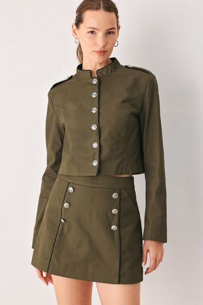 OLIVE CADET WOVEN CROP JACKET